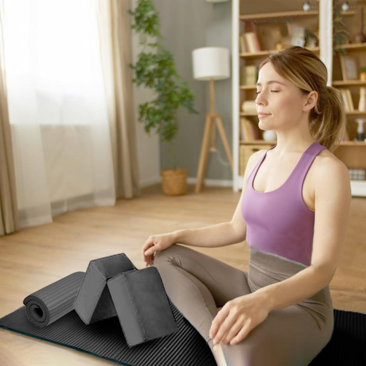 Ultimate 7-Piece Yoga Set: Extra Thick 71"x24" Mat, Blocks, Stretch Strap, Towels & Knee Pad for Home, Studio, and Gym Workouts