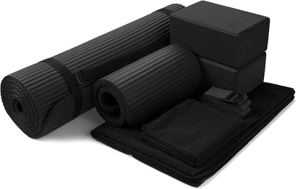 Ultimate 7-Piece Yoga Set: Extra Thick 71"x24" Mat, Blocks, Stretch Strap, Towels & Knee Pad for Home, Studio, and Gym Workouts
